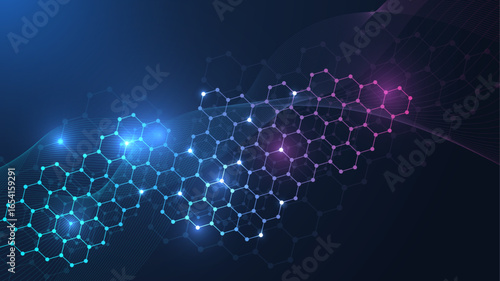 Health care abstract background with hexagons, lines and dots. Medical innovation banner template concept. Biology and pharmaceutical technology background. Vector illustration.