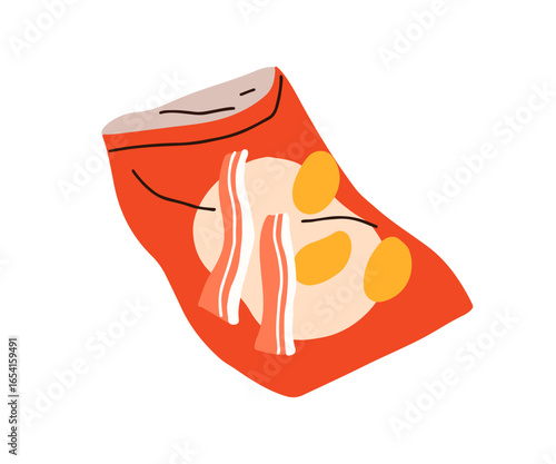 Crisps, potato chips package. Open pack, wrinkled bag with salty fast food, u...