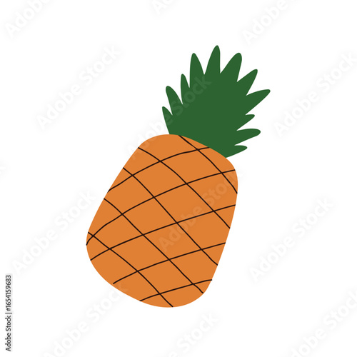 Pineapple fruit icon. Fresh tropical exotic food, sweet healthy organic natural ananas with top leaves. Summer vitamin nutrition. Flat vector illustration isolated on white background