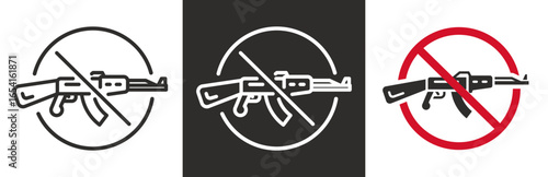 flat and linear set icons, do not military zone, no guns sign, demilitarization icon, simple symbols on white and black background - editable stroke vector illustration