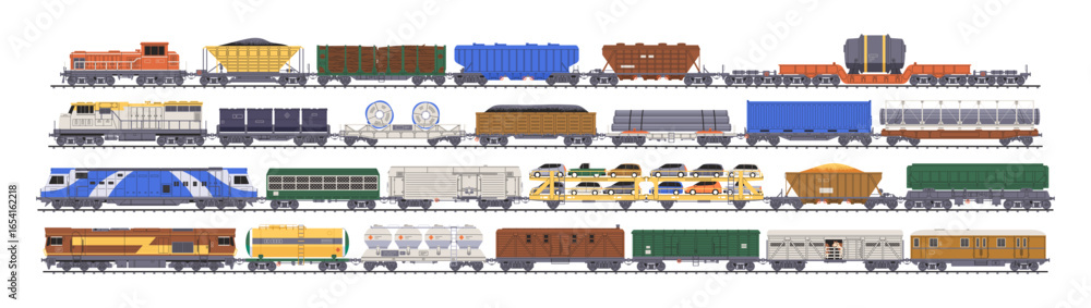 Foto Cargo and freight train wagons set