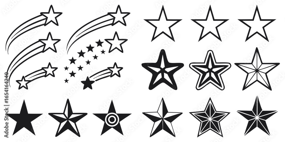Obraz premium Collection of stylized star designs for various creative projects, adding a touch of sparkle and success