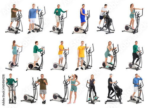 Set of people training on e...