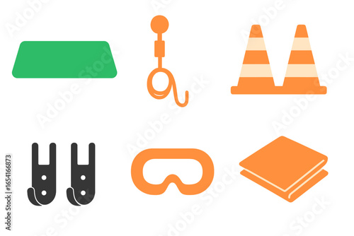 Vibrant neon icons of objects and symbols glowing on a dark, vertically striped background for a futuristic feel