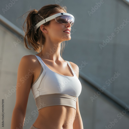 Donna sportiva tecnologica