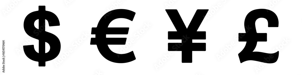 Fototapeta premium selection of global currency symbols, including dollar, euro, yen, and pound signs