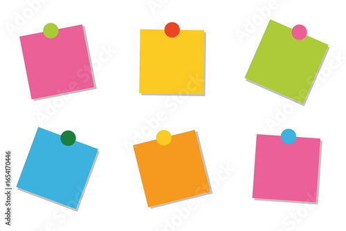 Colorful sticky notes  each held in place by pin