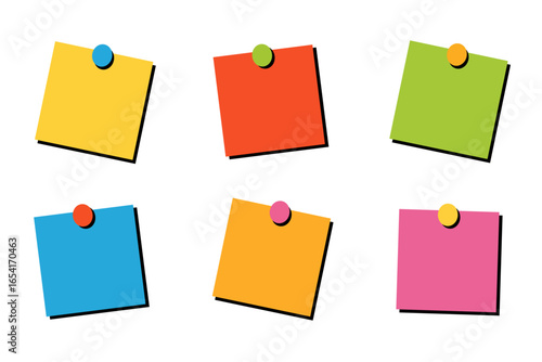 Colorful sticky notes  each held in place by pin