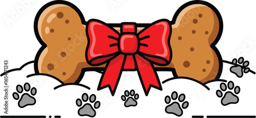 Dog Bone Gift, Puppy Treat Bow, Pet Gift Bone, Doggy Christmas Bone, Festive Dog Bone Treat