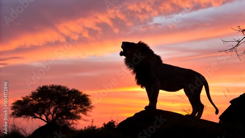 a-lion-s-silhouette-against-a-sunset-backdrop--sho
