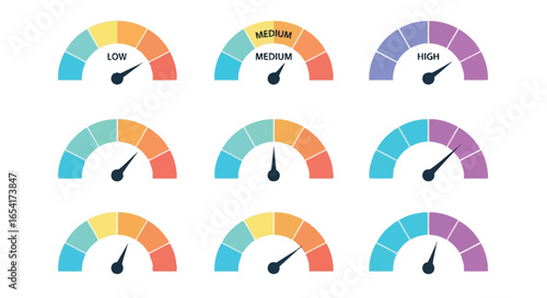 Performance gauge low medium high vector illustration