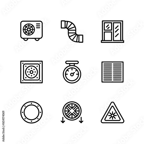 HVAC System Icons Collection for Home Ventilation Air Conditioning and Heating Solutions Simple Line Art Vector Design
