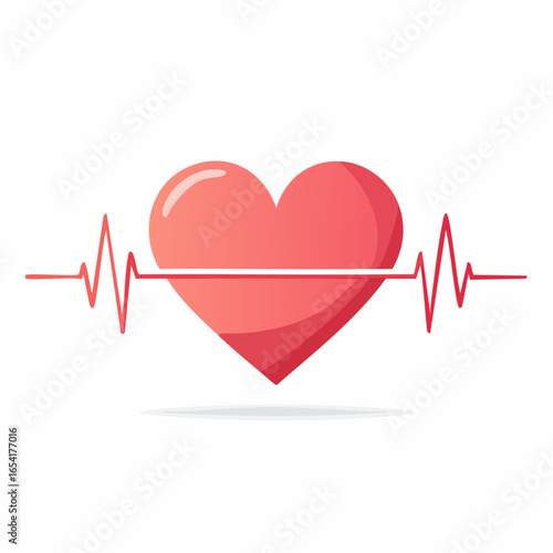 Heartbeat rhythm line transforms to a red heart shape on isolated background