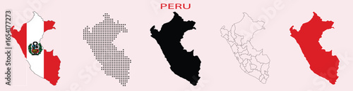 Peru map set, Peru map in different design, Maps in official colours and proportions.