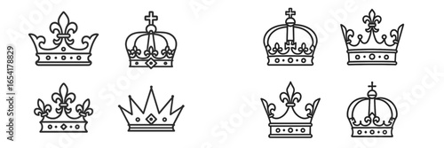 Collection of elegant crown illustrations for design projects