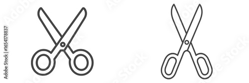 Creative scissors icons in minimalistic design showing two different styles side by side on a white background
