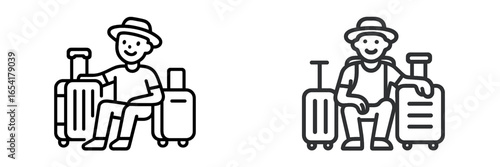Illustration of a traveler relaxing next to luggage while waiting at a transportation hub