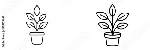 Simple line art of two potted plants showcasing different styles in minimalist design