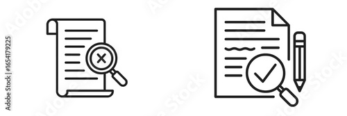 Checklist of documentation review process with magnifying glass and writing instruments at a workspace