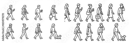 Crowd of people walking in various activities at a city street during the day
