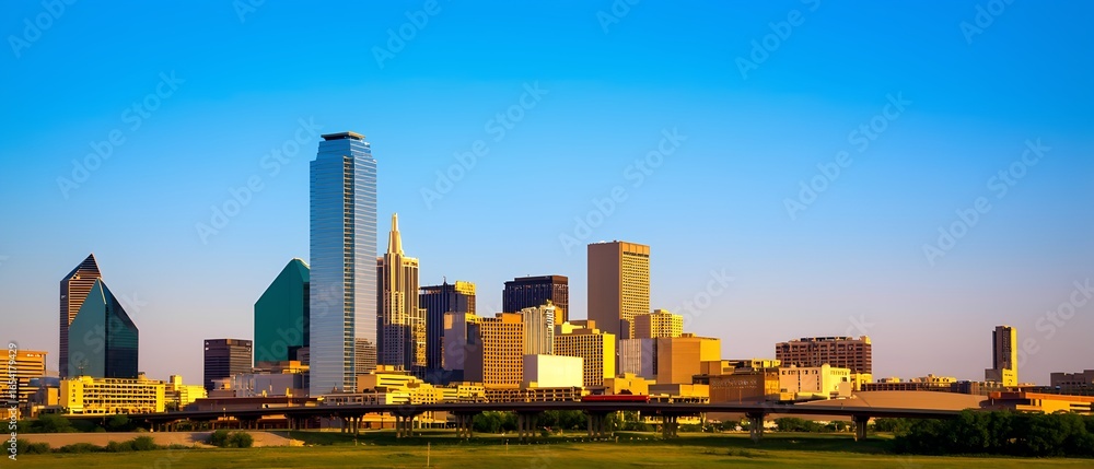 Naklejka premium Dallas skyline sunset urban landscape cityscape photography evening atmosphere vibrant colors texas