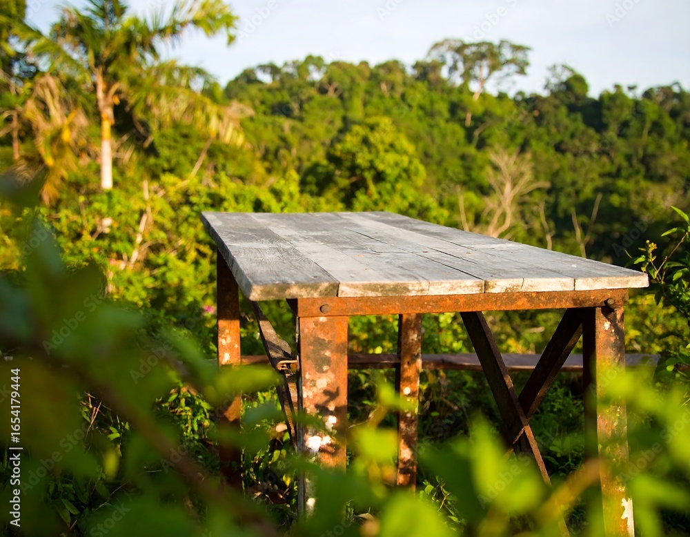 Fototapeta premium Rustic wooden table in jungle