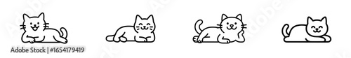Cute cartoon cats lying down in relaxed poses, illustrated in a simple line art style