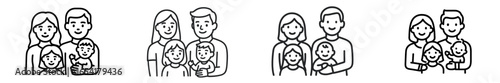 Various family groups with children displaying joy in a simple illustration style