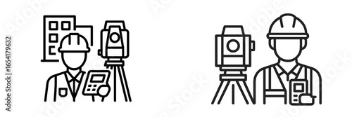 Surveyors using advanced equipment for land measurements in an urban construction site during daylight hours