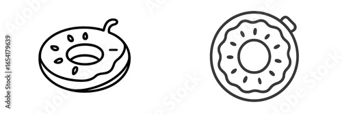 Different styles of donut illustrations featuring simple line art designs with distinct shapes and details