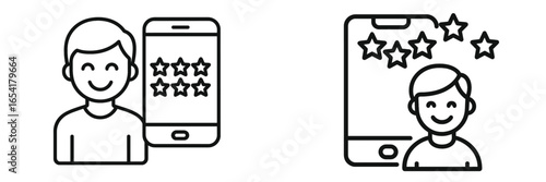 User reviews and feedback on mobile applications through digital devices in a simple graphic style