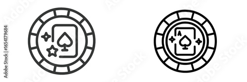 Vintage playing card and poker chip designs featuring spade symbol and decorative elements for gaming enthusiasts