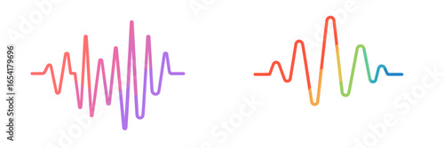 Colorful sound wave illustrations representing audio frequencies in vibrant gradients and diverse styles