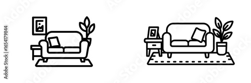 Two minimalist sofa designs in a simple living room setup showcasing comfort and modern decor