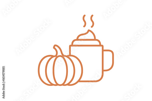 Warm pumpkin flavored drink paired with a fresh pumpkin on a cozy autumn day, perfect for seasonal enjoyment