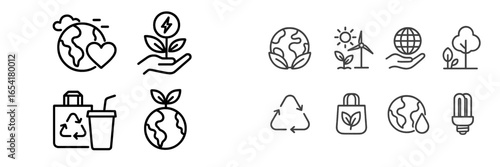 Sustainable icons that represent eco-friendly practices and environmental awareness in modern design