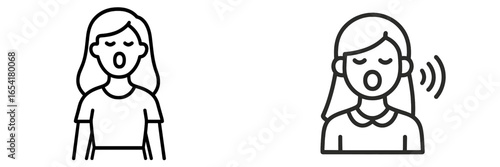 Women expressing emotions through singing or speaking in a stylized artistic representation with smooth lines and contrasting styles