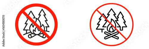 Signs indicating fire prohibition in a forest area to ensure safety and prevent wildfires