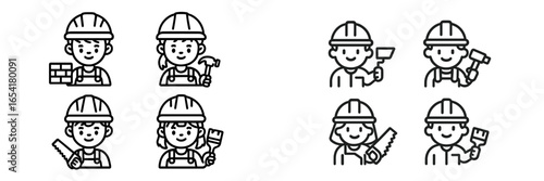 Diverse construction workers collaborating on various tasks within a building project in a modern urban setting