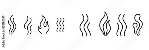 Variety of abstract line designs representing smoke and flames in a minimalist style