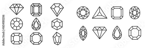 Various geometric diamond shapes and designs created with black outlines on a white background