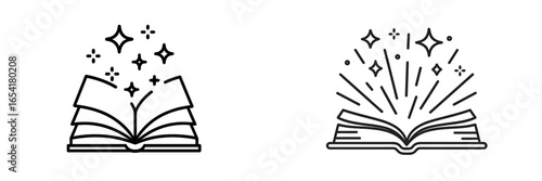 Book illustrations with sparkles conveying magic and creativity during reading sessions
