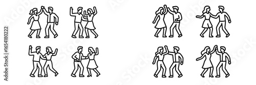 Couples enjoy a lively dance party in a vibrant indoor venue during the evening, creating joyful memories together