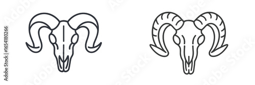 Unique illustrations of ram skull designs showcasing intricate horn details, ideal for artistic projects and animal studies