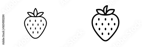 Two simple line drawings of strawberries showing different sizes and details on a white background