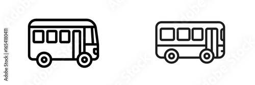Two simple line drawings of buses, showcasing different styles and designs, emphasizing transportation options