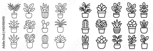 Collections of diverse plant illustrations displayed in planters for artistic inspiration, showcasing various species and shapes