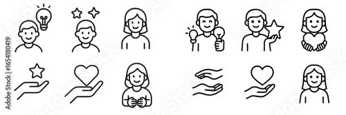 Creative concepts featuring cheerful characters sharing ideas, emotions, and expressions in a minimalistic style