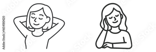 Relaxation and mindfulness illustrated with two women enjoying peaceful moments in a simple line art style