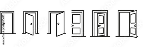 Illustration showing various stages of a door opening in a minimalist style